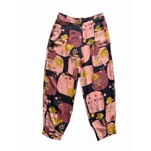 Manila Grace Women's Euro 48 (L) Casual Trousers Viscose Salmon Floral Print
